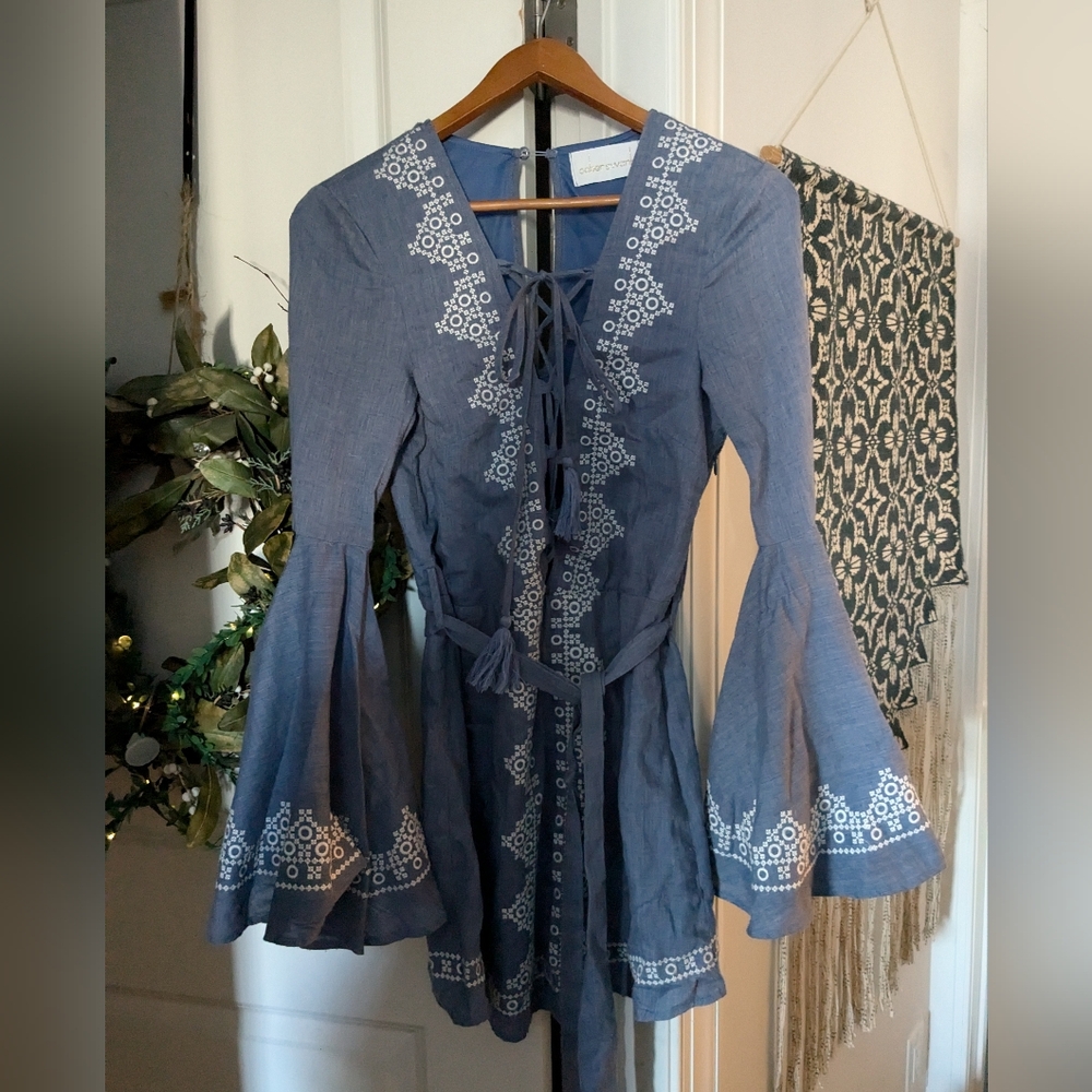 Y2K Gorgeous Unique Bohemian Retro Bell Sleeve Embroidered Dress Oober Swank Sm